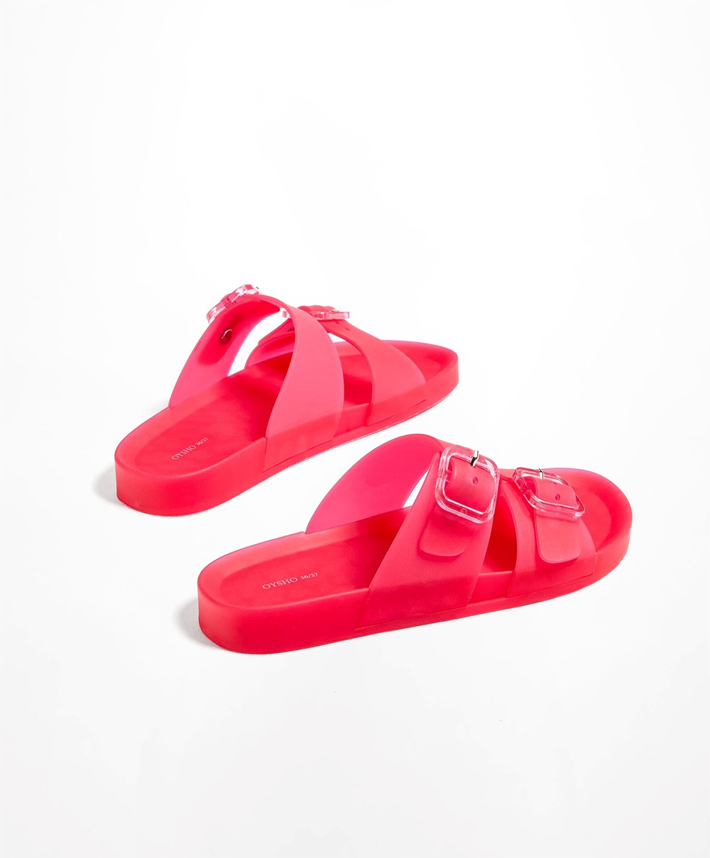 Oysho Translucent Moulded Beach Sandals Fuchsia | QWRV56480