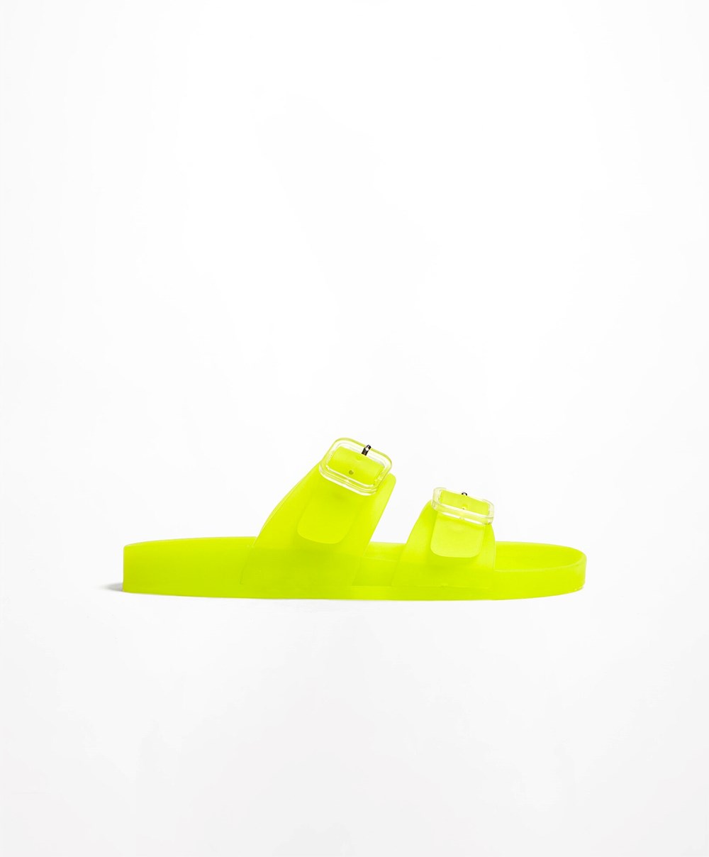 Oysho Translucent Moulded Beach Sandals Lime | SCFG65847