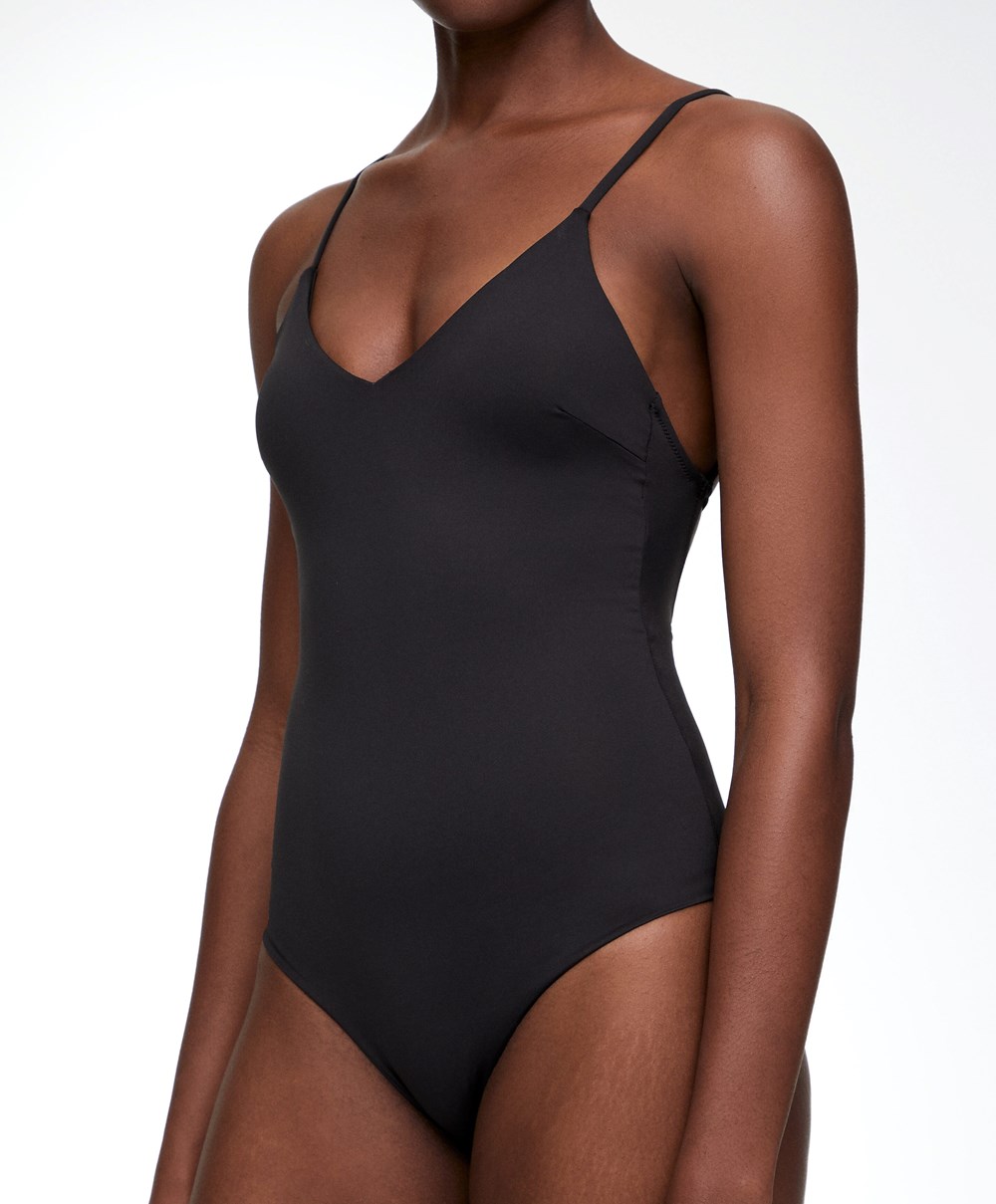 Oysho Triangle Swimsuit Svarte | JFYV70963