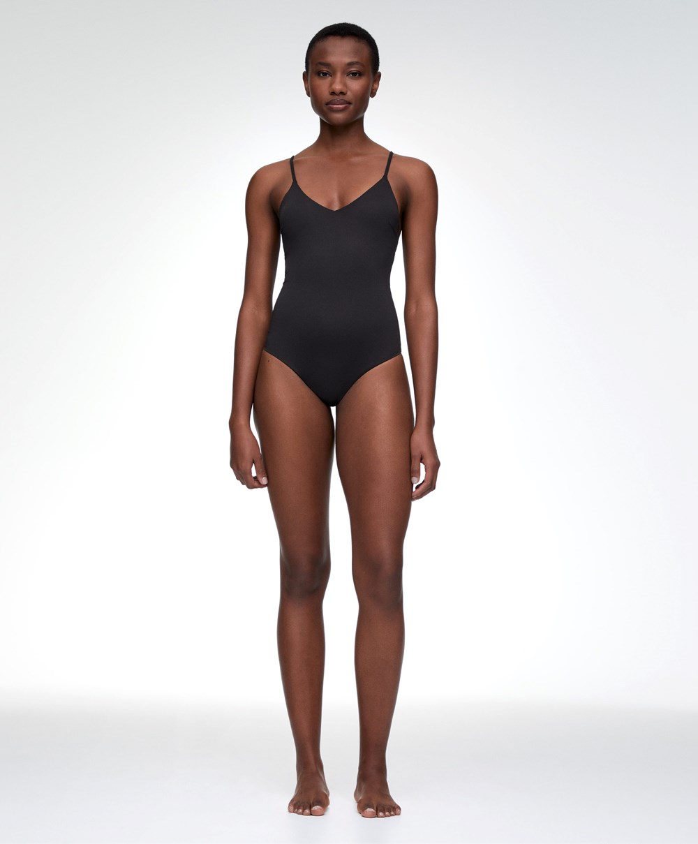 Oysho Triangle Swimsuit Svarte | JFYV70963