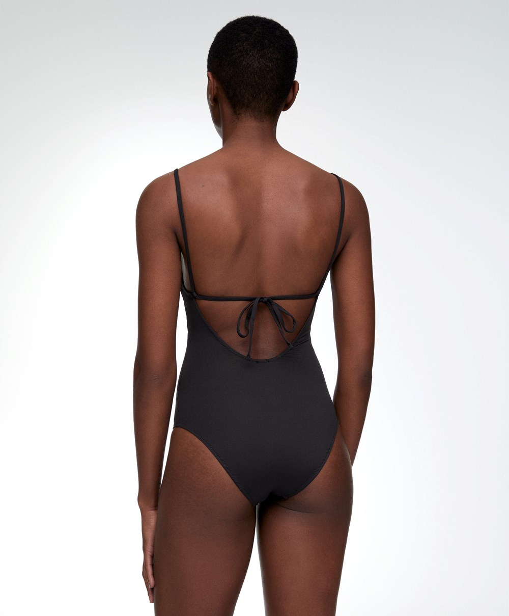 Oysho Triangle Swimsuit Svarte | JFYV70963