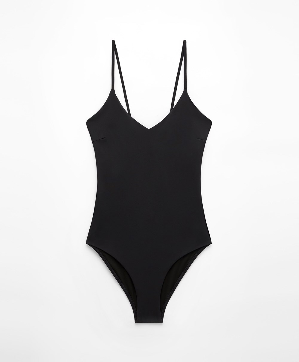 Oysho Triangle Swimsuit Svarte | JFYV70963