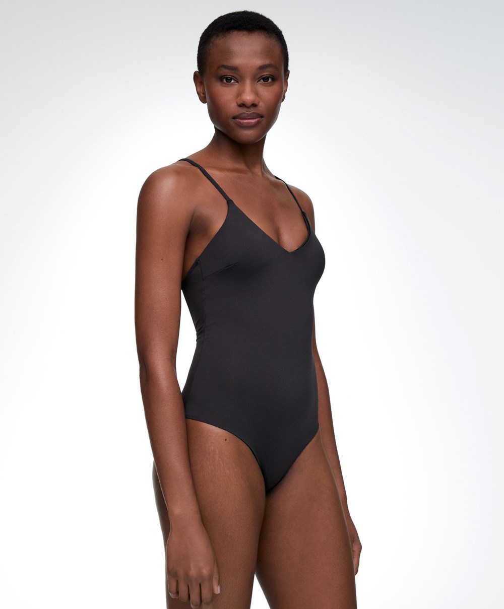 Oysho Triangle Swimsuit Svarte | JFYV70963