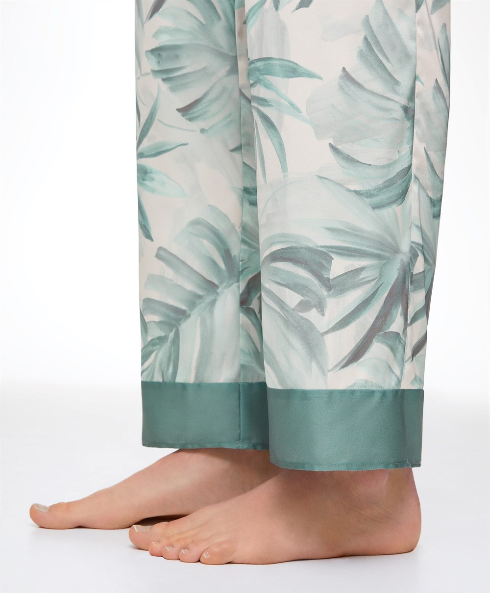 Oysho Tropical Leaf Satin Trousers Grønn | QDIT61840