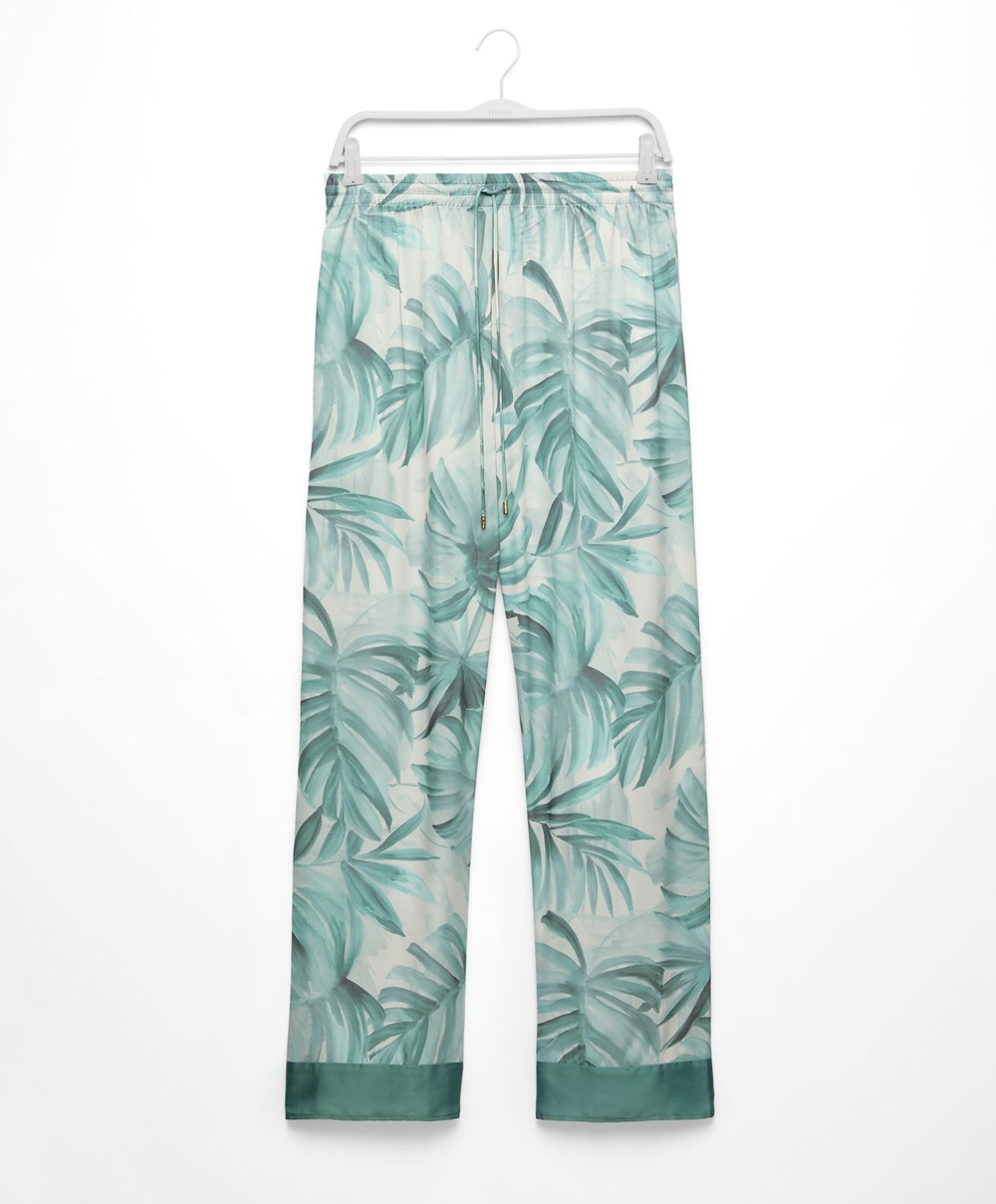 Oysho Tropical Leaf Satin Trousers Grønn | QDIT61840