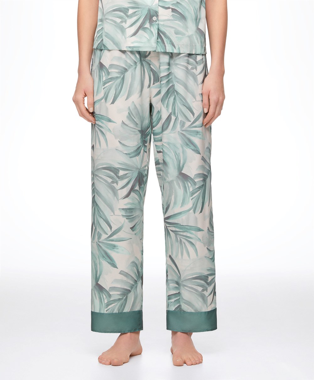 Oysho Tropical Leaf Satin Trousers Grønn | QDIT61840