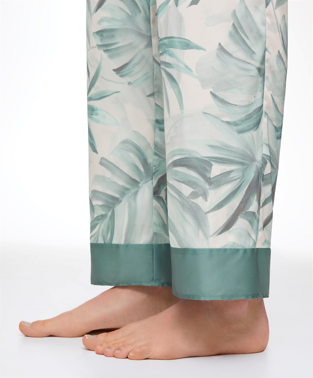 Oysho Tropical Leaf Satin Trousers Grønn | RYWC65483