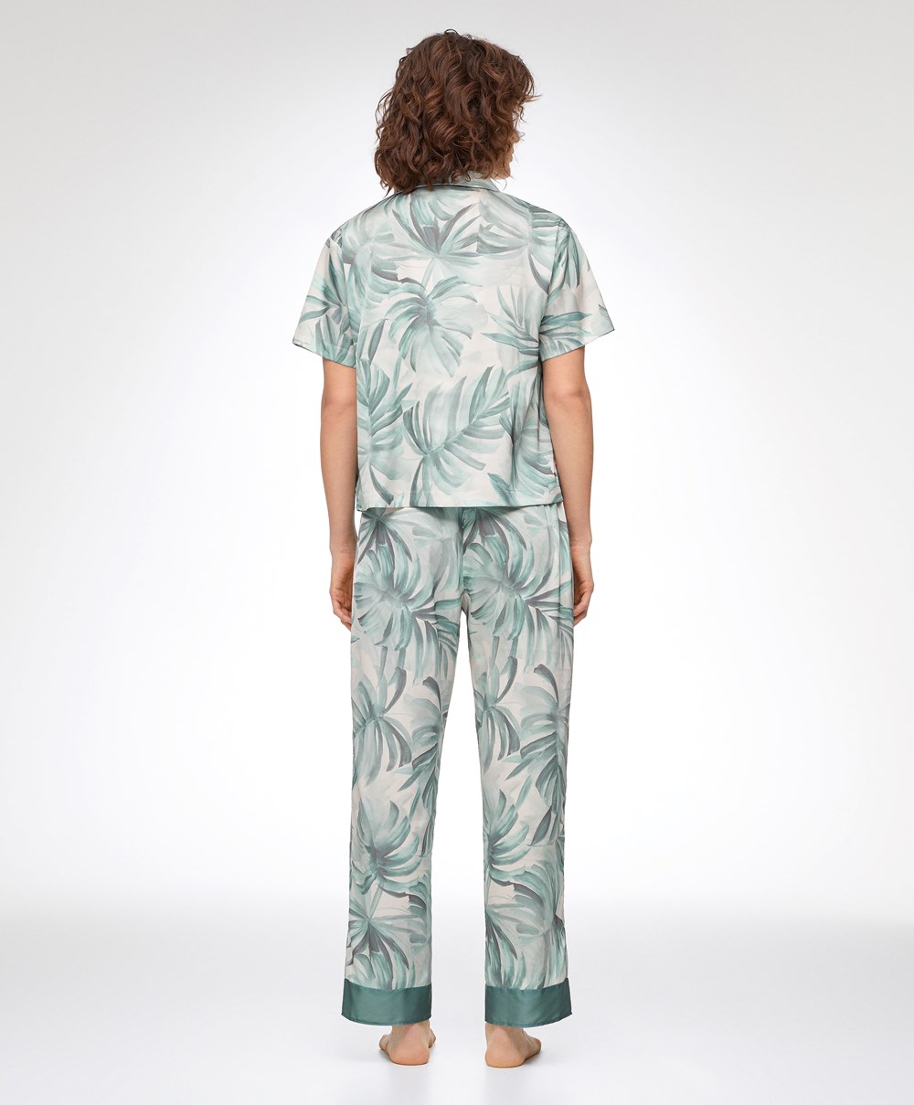 Oysho Tropical Leaf Satin Trousers Grønn | RYWC65483