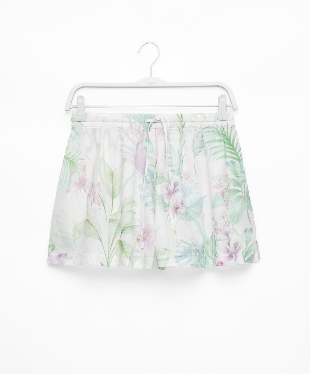 Oysho Tropical Print 100% Bomull Shorts Soft Mauve | XKQS26304