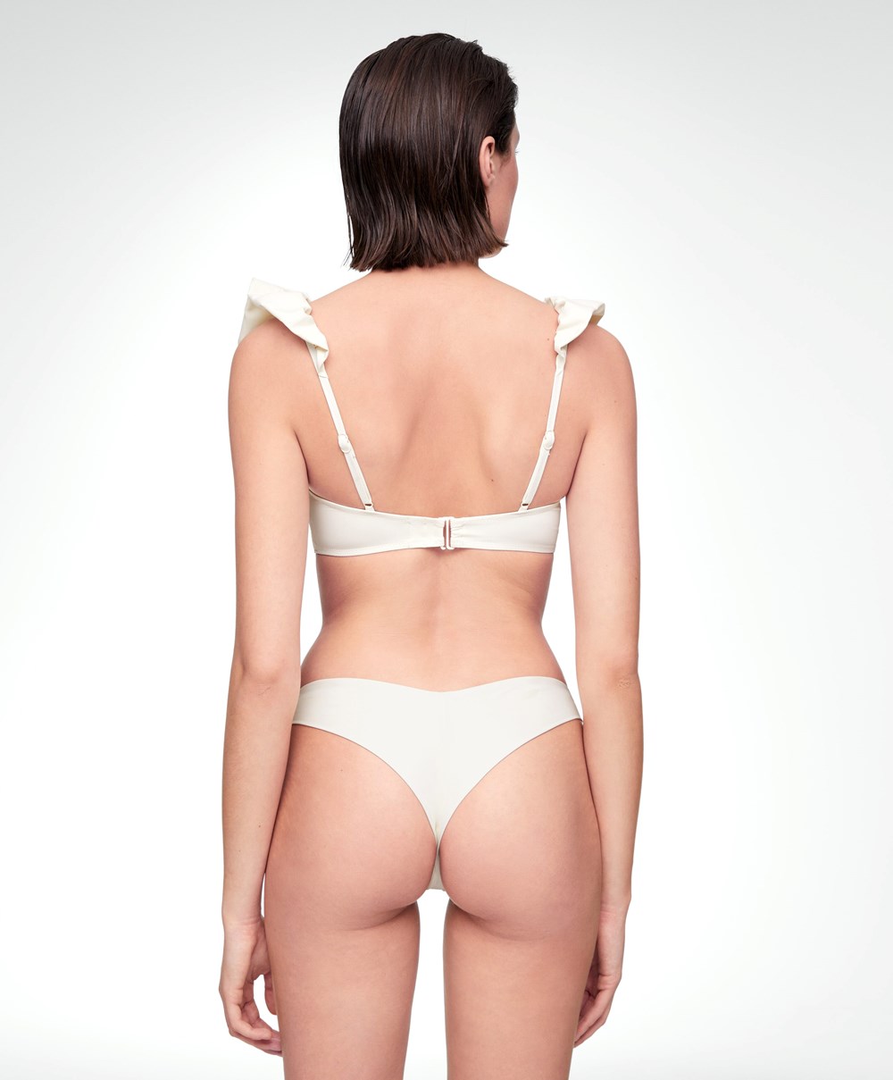 Oysho U-cut Brazilian Bikini Briefs Ecru | WJIE49163