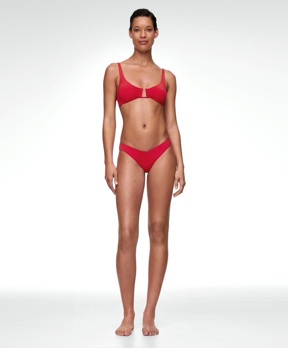 Oysho U-cut Brazilian Bikini Briefs Rød | HFBJ27136