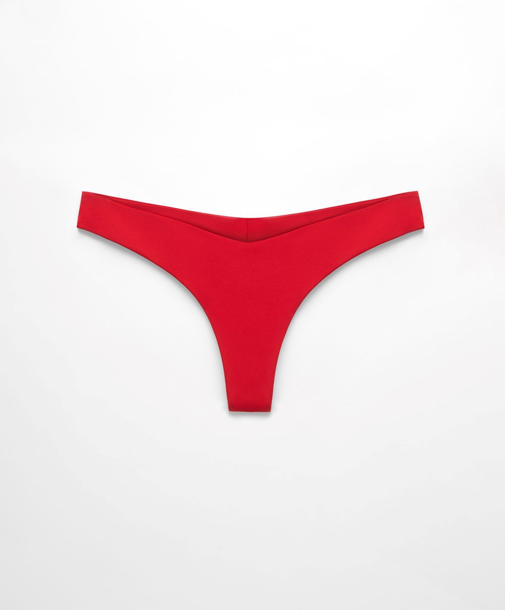 Oysho U-cut Thong Bikini Briefs Rød | CGTE19475