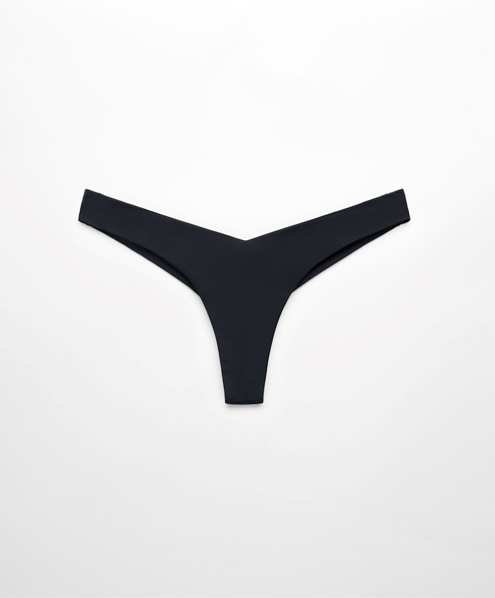 Oysho U-cut Thong Bikini Briefs Svarte | LSBV52436