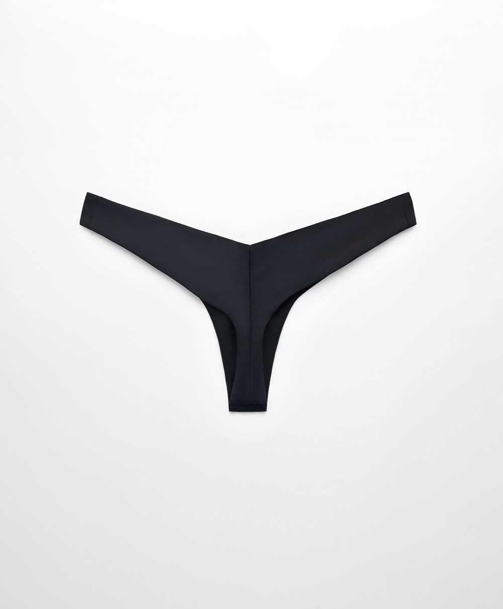 Oysho U-cut Thong Bikini Briefs Svarte | LSBV52436