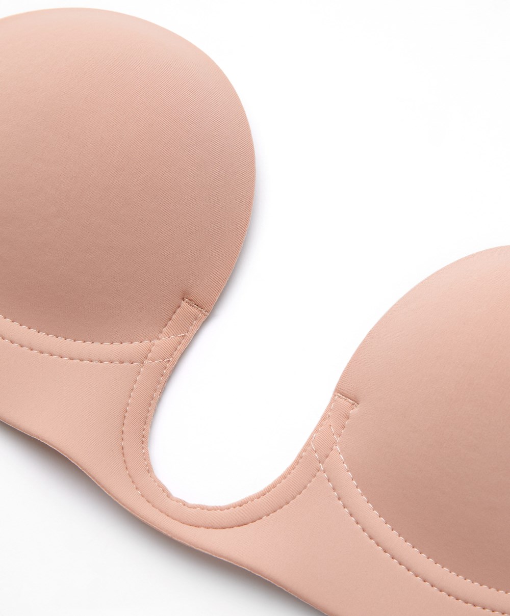 Oysho U-neck Fabric Adhesive Bra Beige | JREB05631