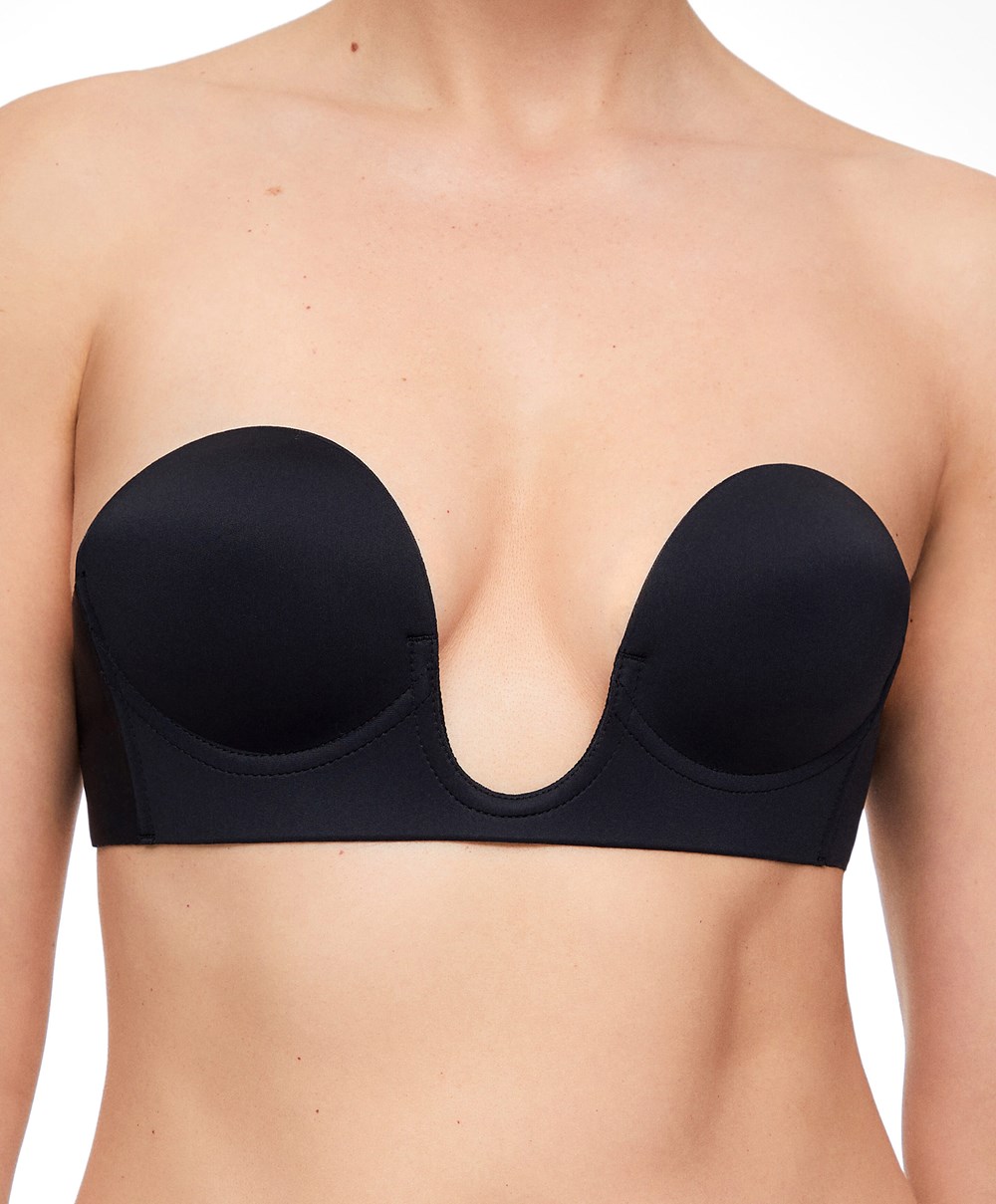 Oysho U-neck Fabric Adhesive Bra Svarte | WYLS87431