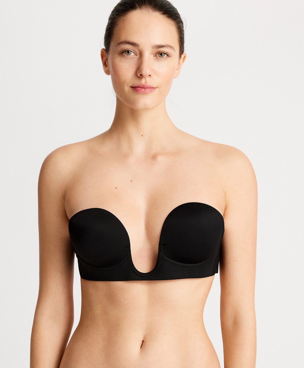 Oysho U-neck Fabric Adhesive Bra Svarte | WYLS87431