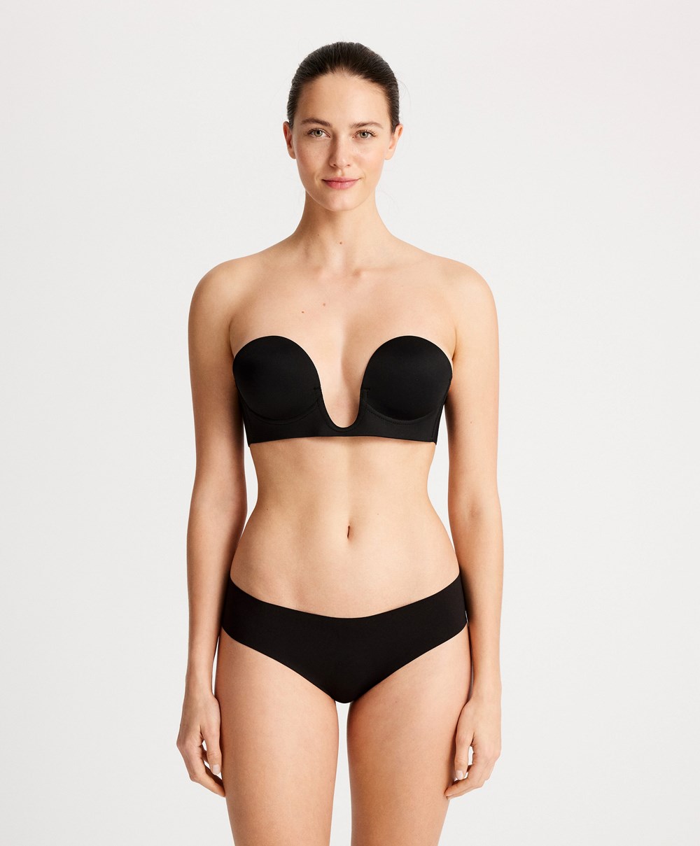 Oysho U-neck Fabric Adhesive Bra Svarte | WYLS87431