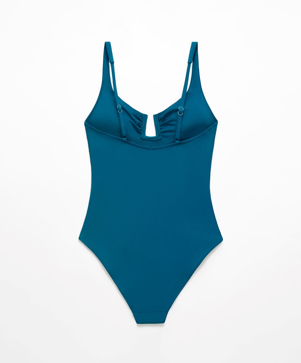 Oysho U-notch Neckline Halter Swimsuit Ocean | LCRS26183