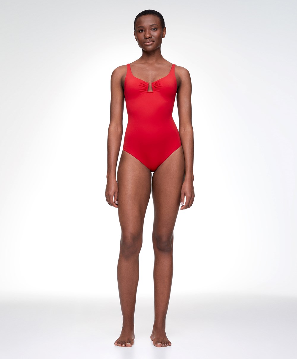 Oysho U-notch Neckline Halter Swimsuit Rød | SQBK50831