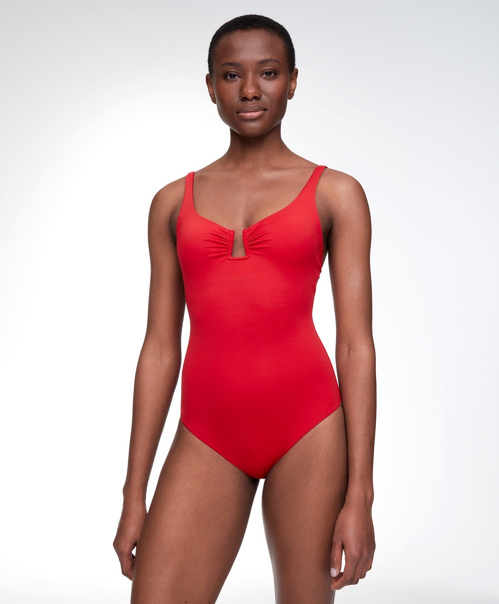 Oysho U-notch Neckline Halter Swimsuit Rød | SQBK50831