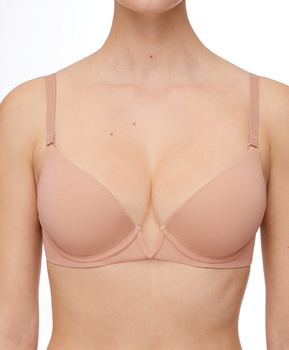 Oysho V-neck Multiway Push-up Bra Beige | CDER71459