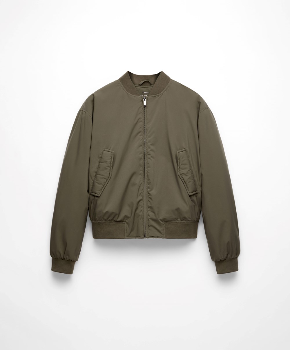 Oysho Vann-repellent Bomber Jacket Khaki | UGMY68472