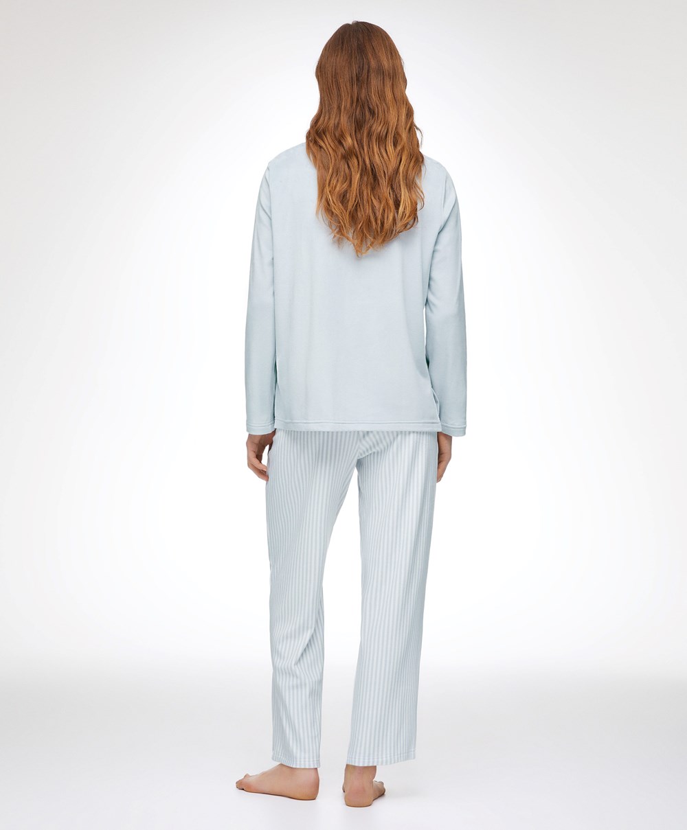 Oysho Velour Long-sleeved T-shirt Blå | IFVJ47510