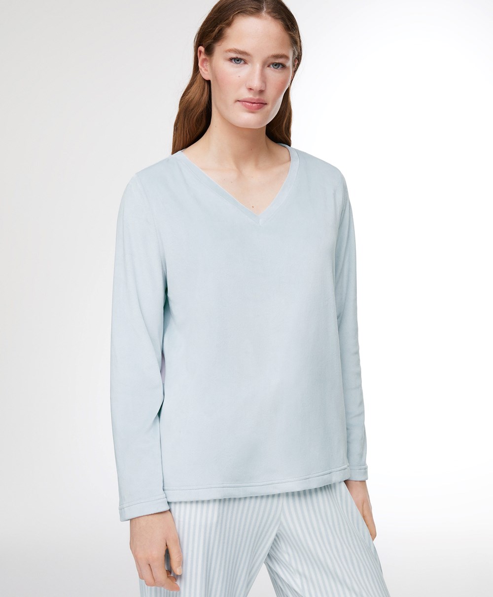 Oysho Velour Long-sleeved T-shirt Blå | IFVJ47510