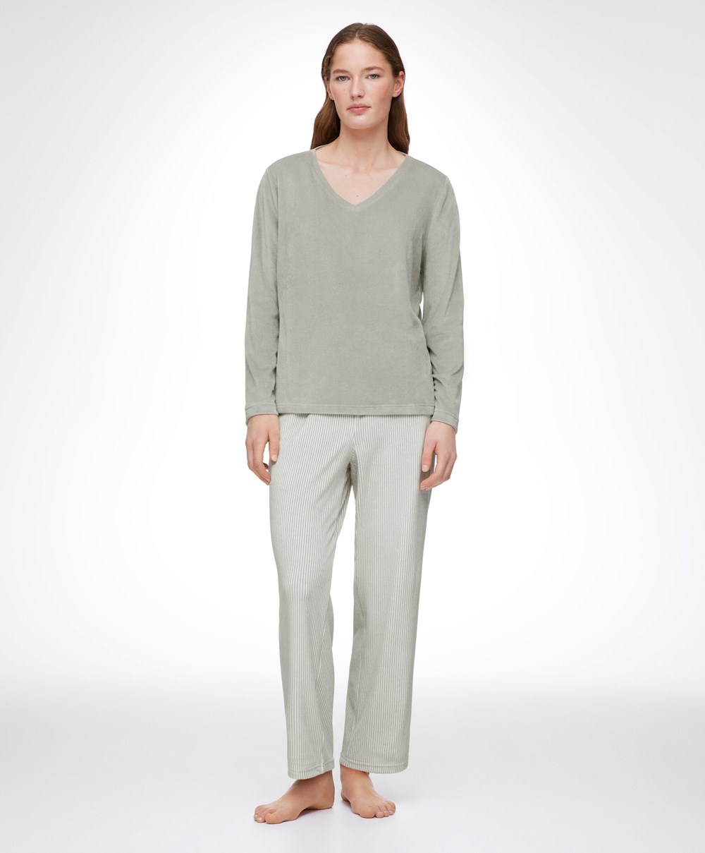 Oysho Velour Long-sleeved T-shirt Green-grey | WSXB51694