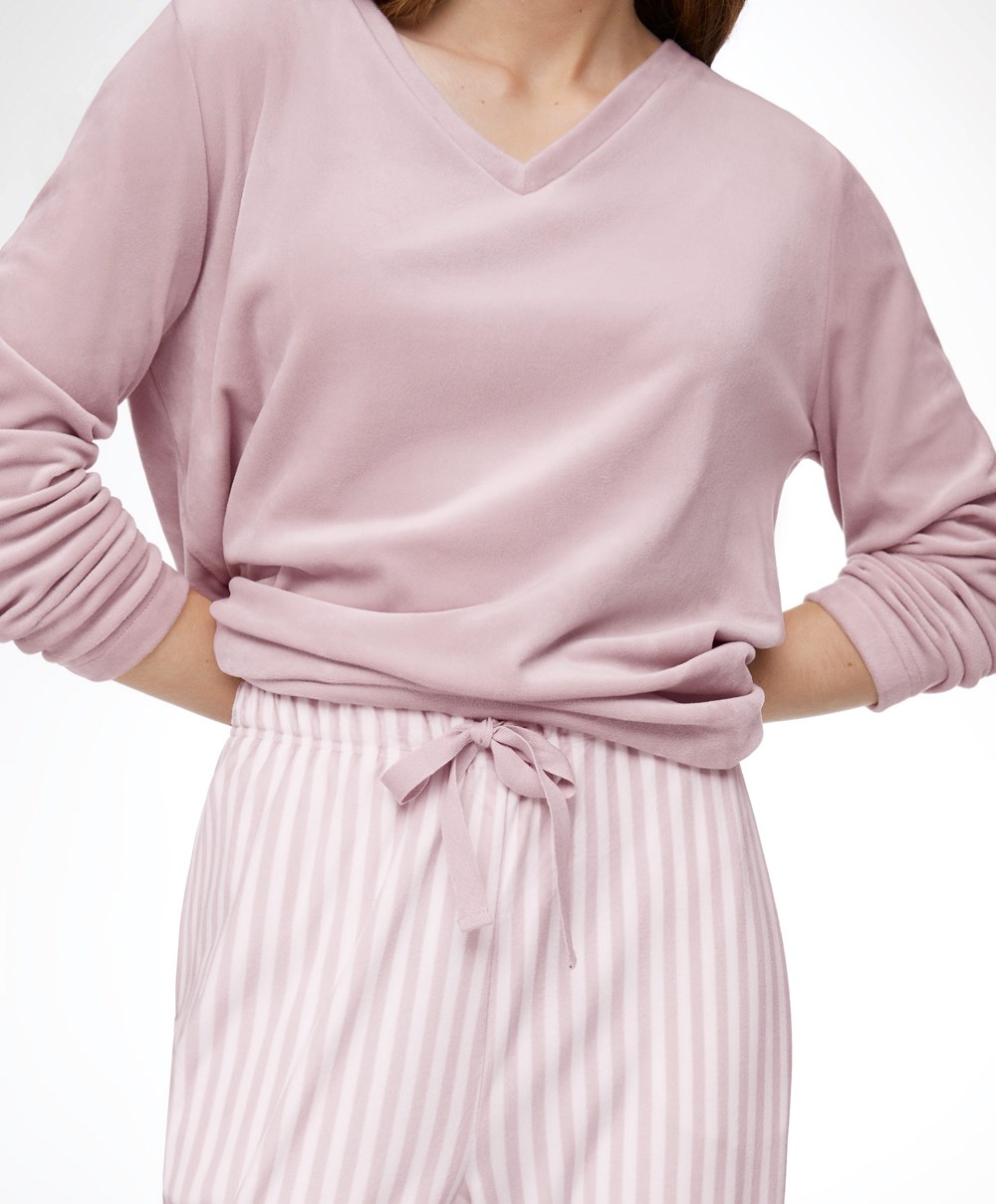 Oysho Velour Long-sleeved T-shirt Rosa | DUTN93750