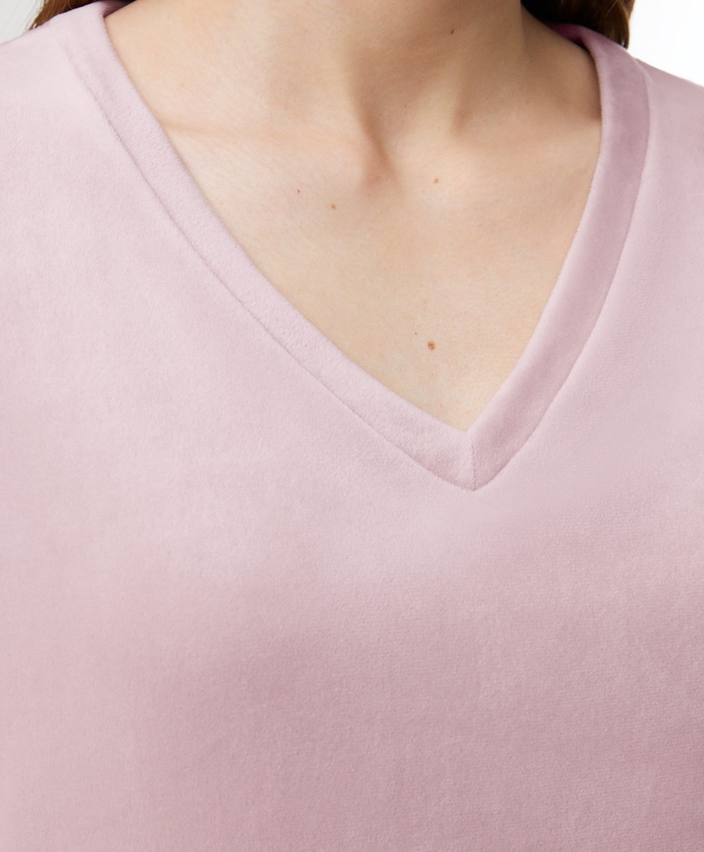 Oysho Velour Long-sleeved T-shirt Rosa | DUTN93750