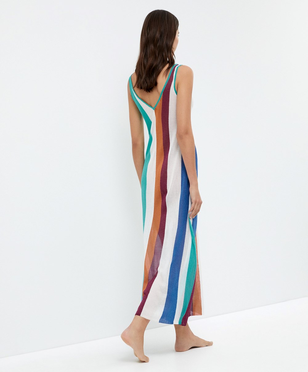 Oysho Vertical Stripe Knit Kjoler Turkis | WEHL80791