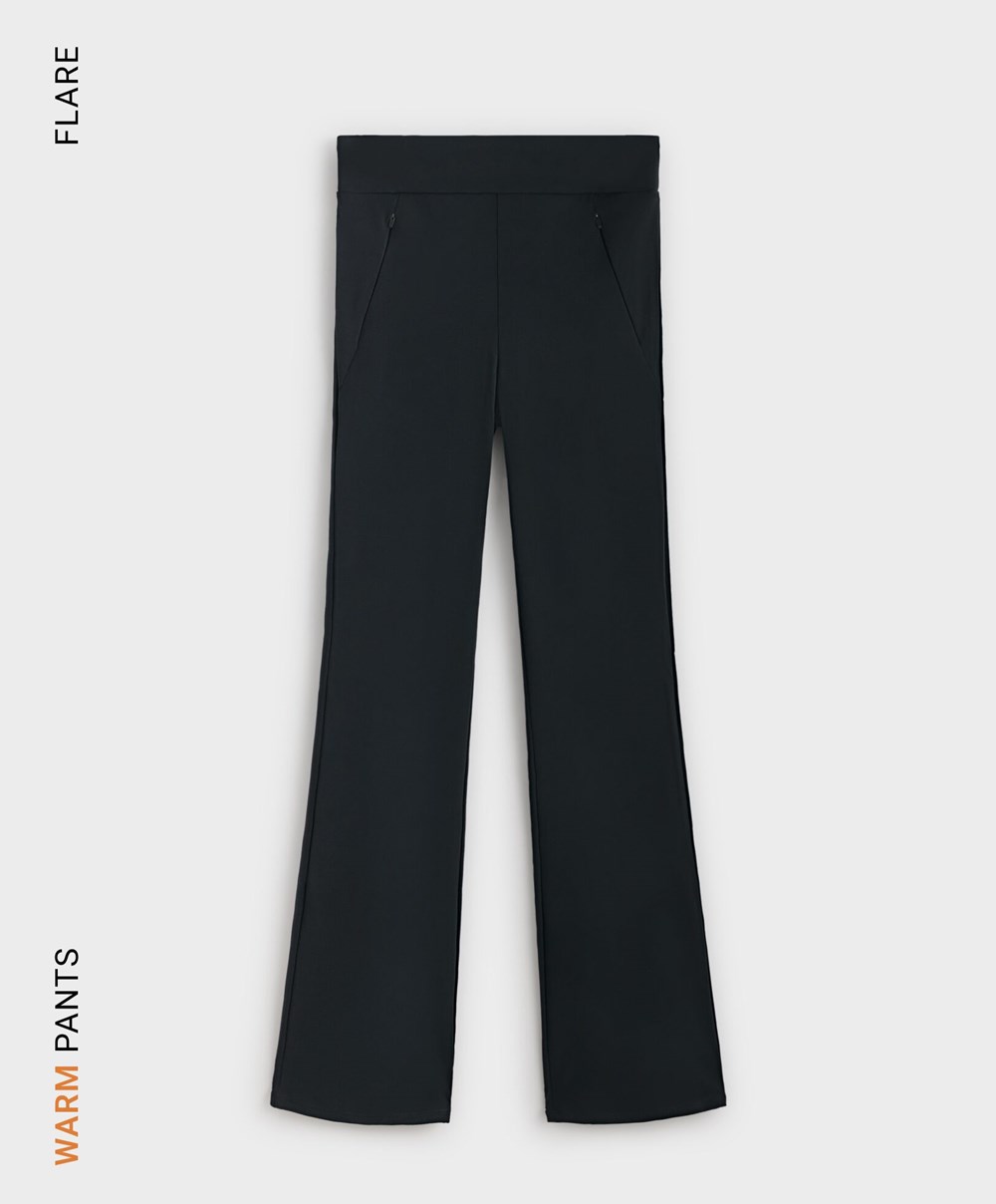 Oysho Warm Flare Trousers Svarte | KXVT20736