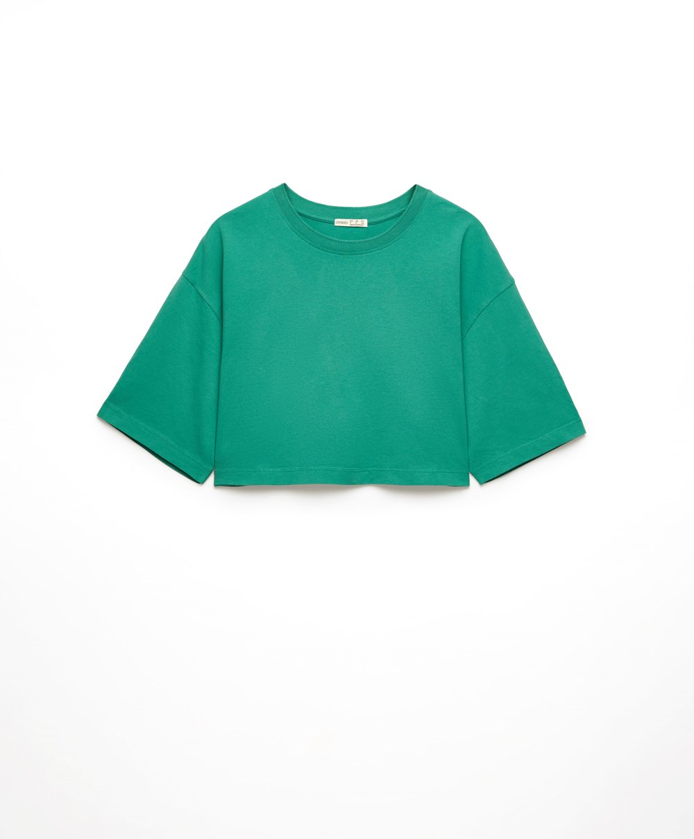 Oysho Washed 100% Bomull Crop T-shirt Grønn | BFQV81620