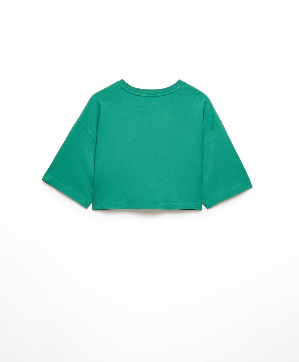 Oysho Washed 100% Bomull Crop T-shirt Grønn | BFQV81620