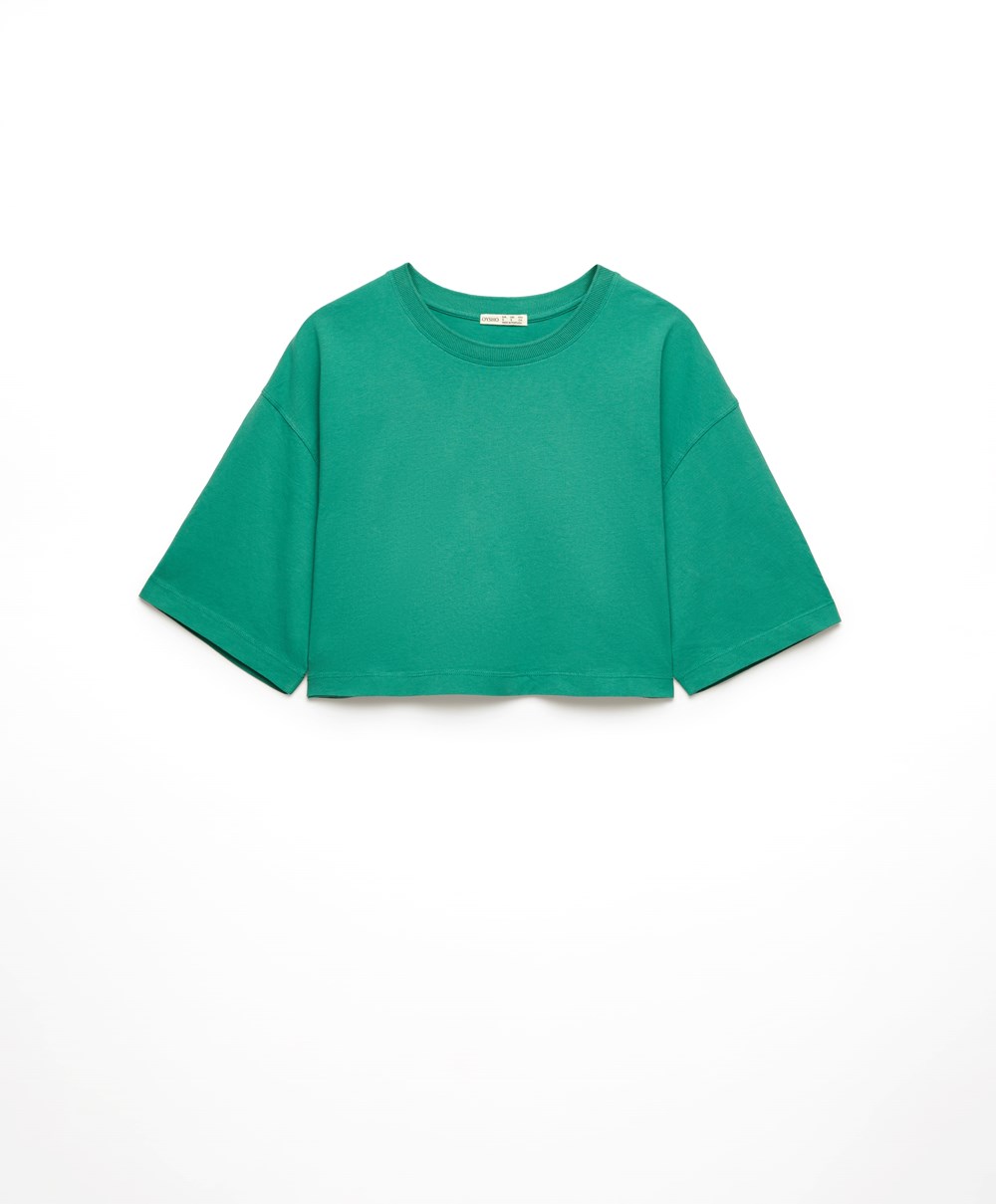 Oysho Washed 100% Bomull Crop T-shirt Grønn | FWVB17695