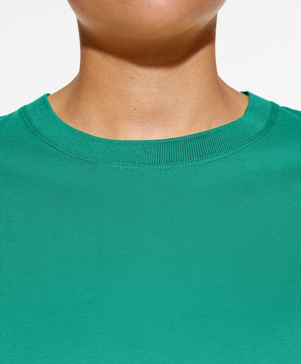 Oysho Washed 100% Bomull Crop T-shirt Grønn | HZWE13697