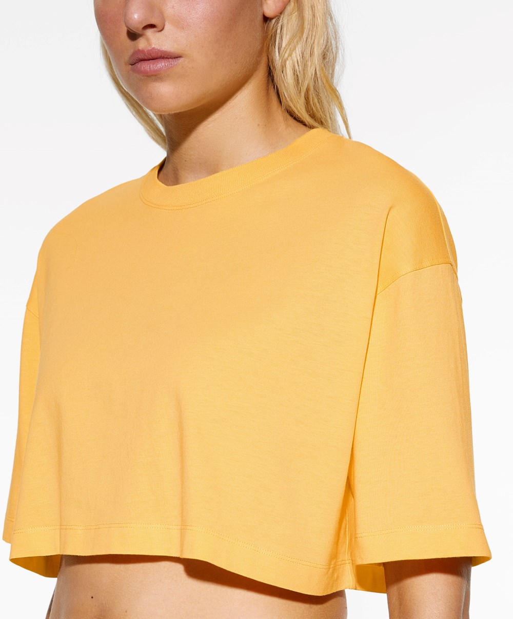 Oysho Washed 100% Bomull Crop T-shirt Mid-yellow | WARQ75304