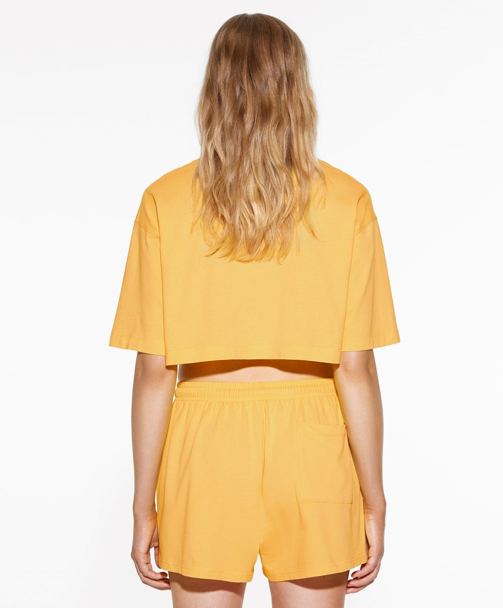 Oysho Washed 100% Bomull Crop T-shirt Mid-yellow | WARQ75304