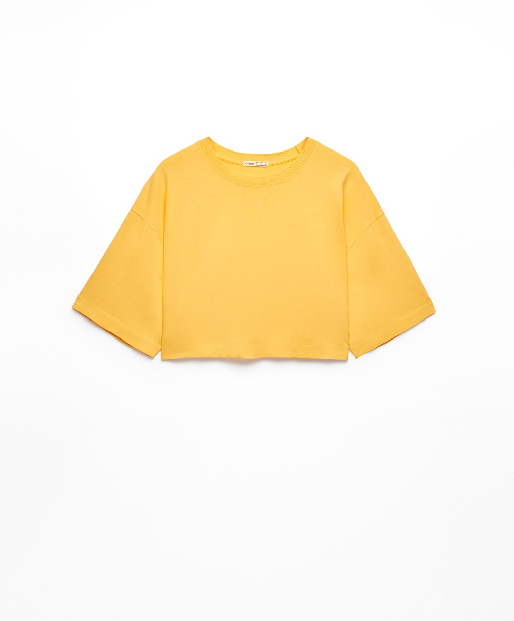 Oysho Washed 100% Bomull Crop T-shirt Mid-yellow | WARQ75304