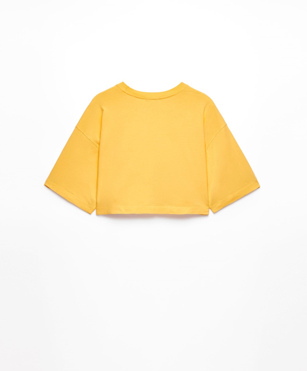 Oysho Washed 100% Bomull Crop T-shirt Mid-yellow | WARQ75304