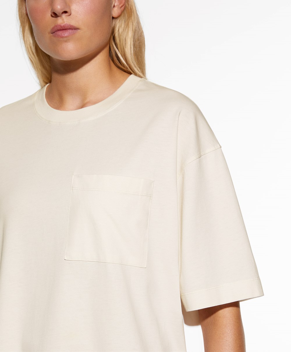 Oysho Washed 100% Bomull Long T-shirt Cream-white | GSCJ37216