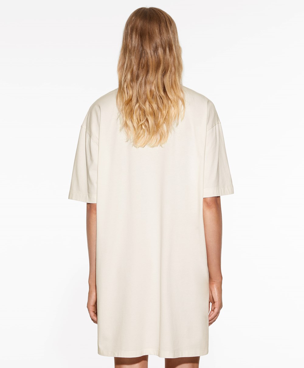 Oysho Washed 100% Bomull Long T-shirt Cream-white | GSCJ37216