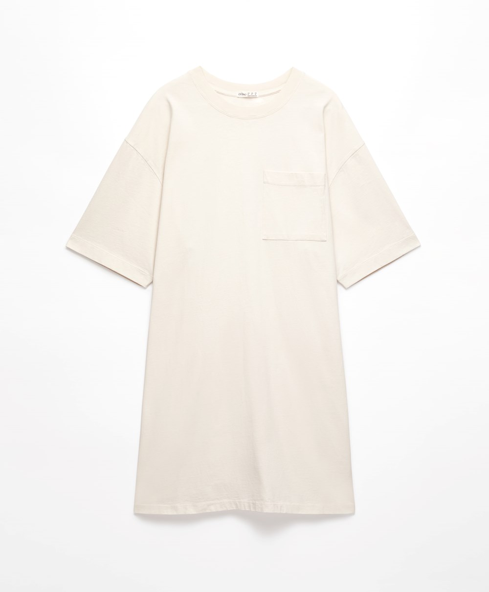 Oysho Washed 100% Bomull Long T-shirt Cream-white | GSCJ37216