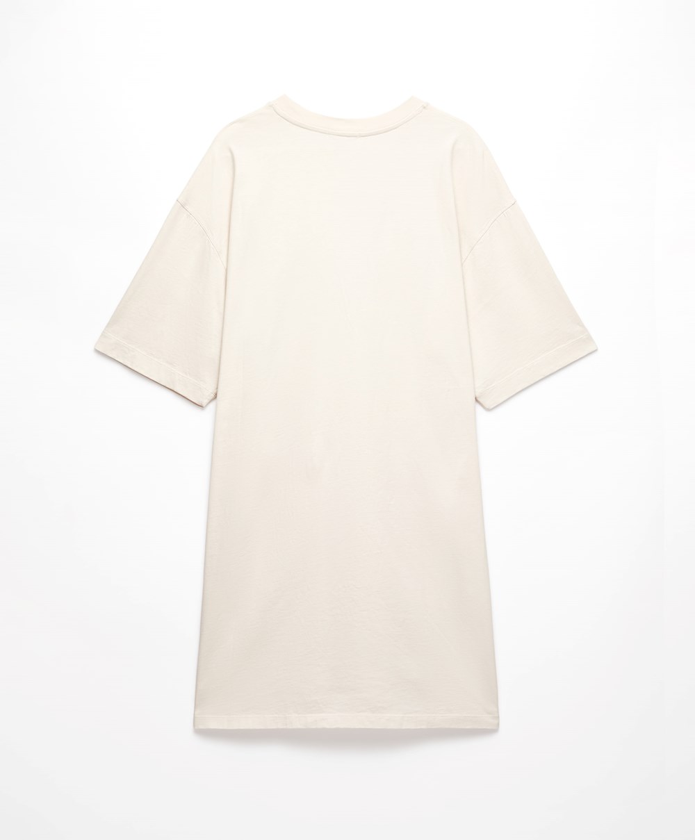 Oysho Washed 100% Bomull Long T-shirt Cream-white | GSCJ37216