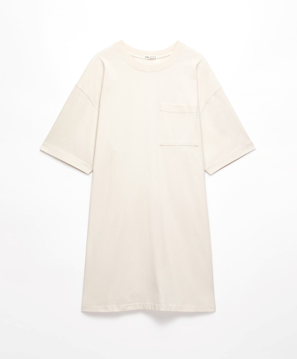 Oysho Washed 100% Bomull Long T-shirt Cream-white | RGVT54182