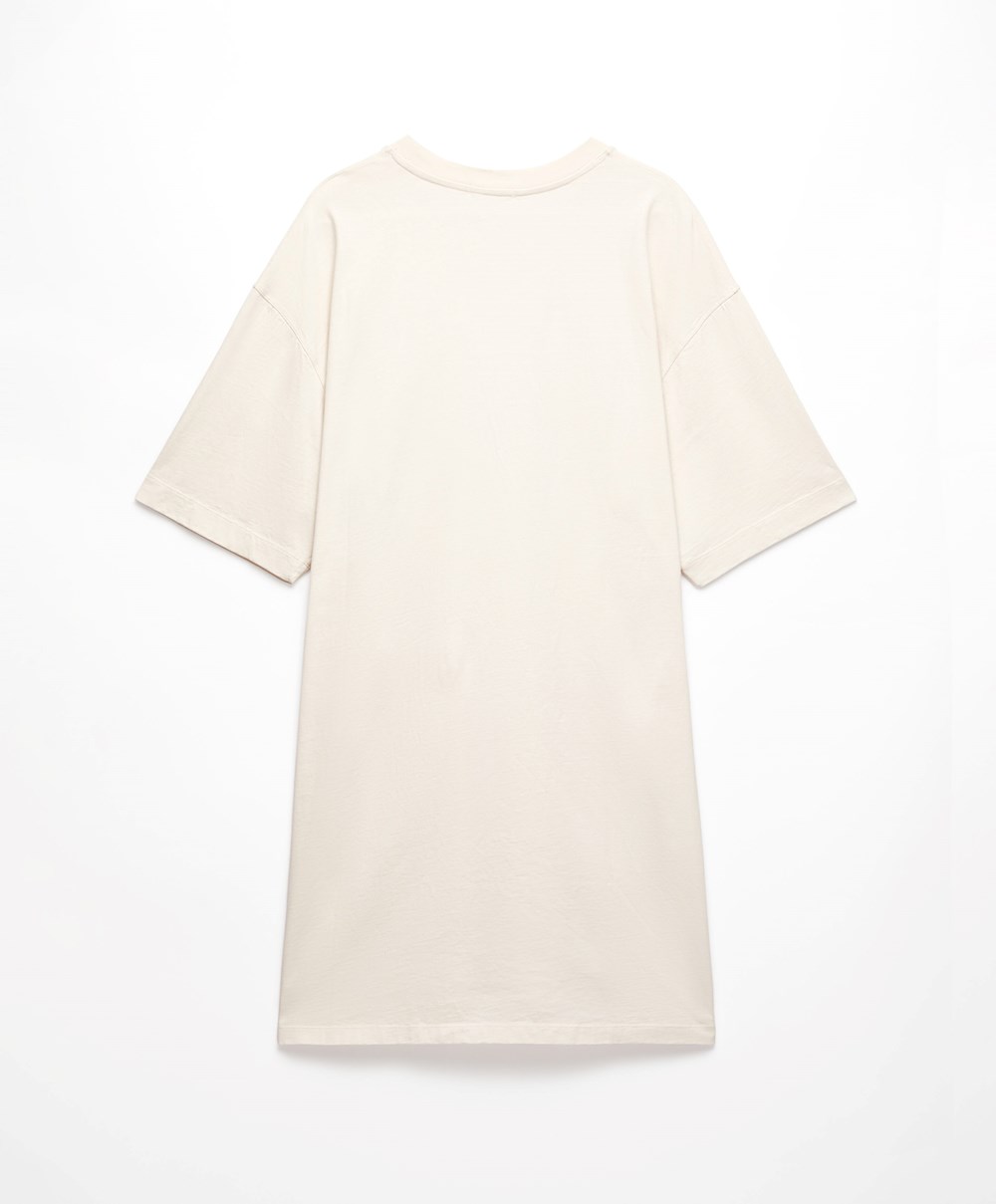 Oysho Washed 100% Bomull Long T-shirt Cream-white | RGVT54182