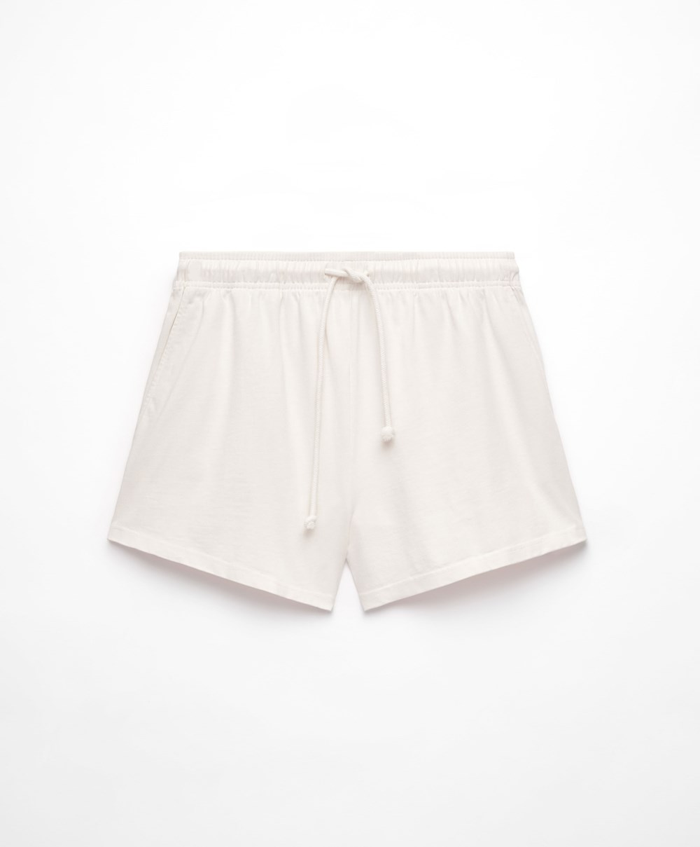 Oysho Washed 100% Bomull Shorts Cream-white | BPDJ69701