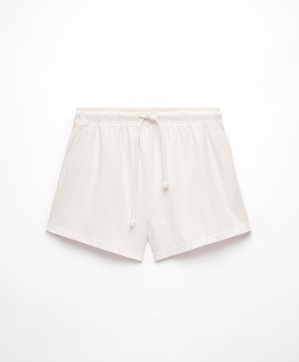 Oysho Washed 100% Bomull Shorts Cream-white | GZAS84365